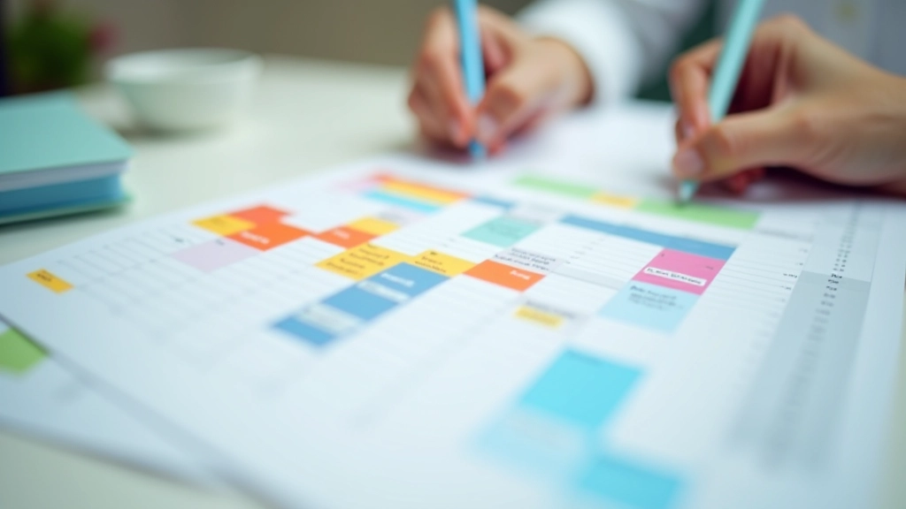 Colorful time-blocked calendar showing different activities in distinct time blocks throughout the day