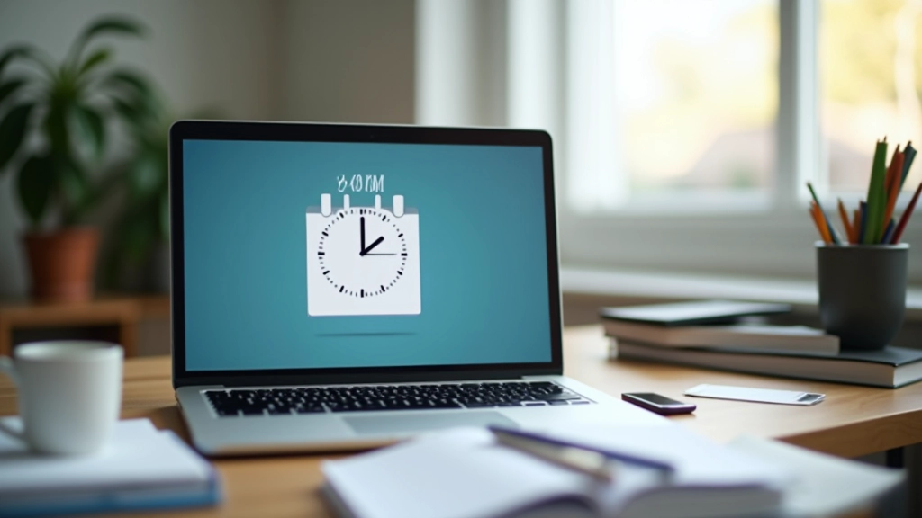 Computer screen showing time with email application being closed, calendar showing end of workday