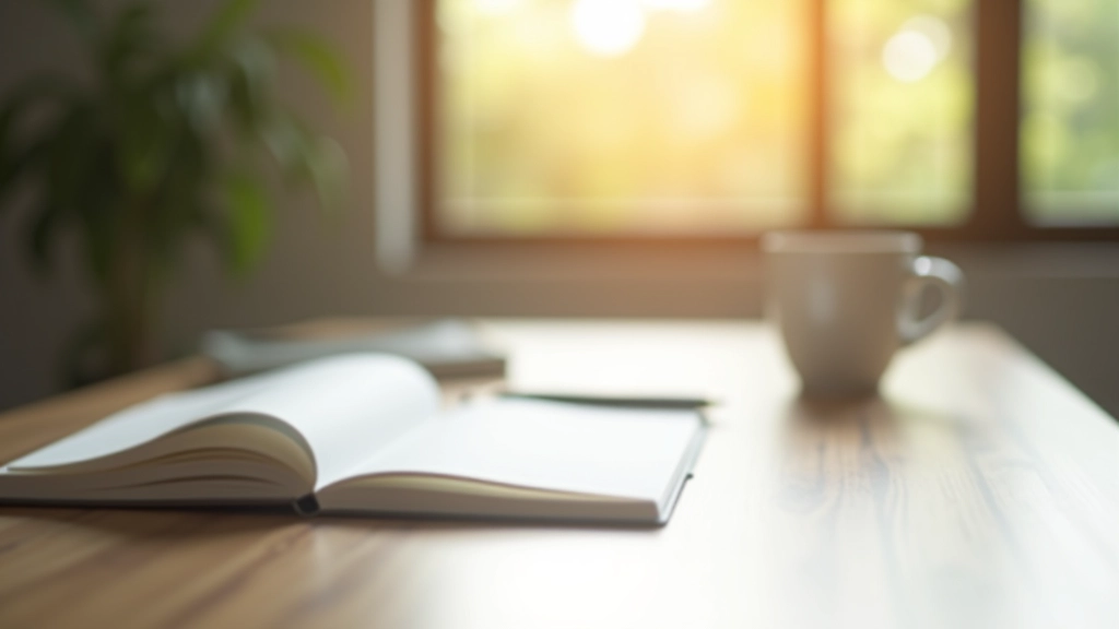 Professional workspace with organized desk, planner, and coffee cup in morning light
