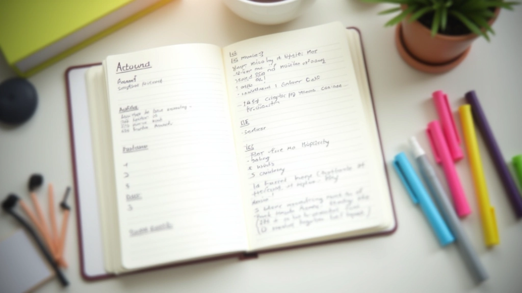 Open notebook with time-blocking template showing hourly blocks and color-coded tasks