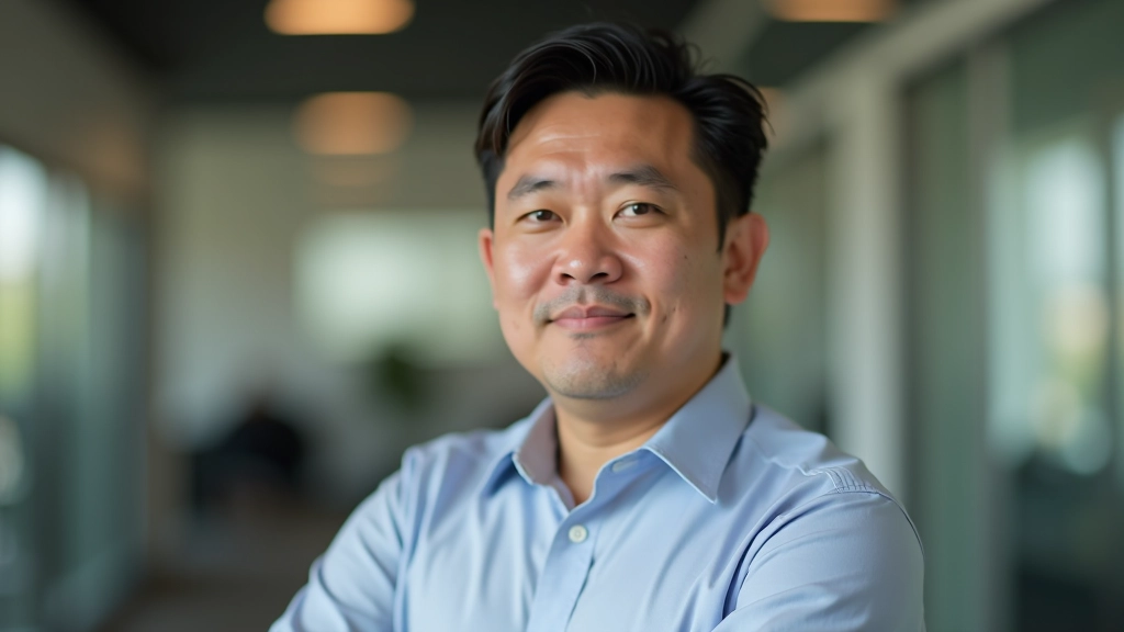 Person with determined expression, portrait from chest up, professional setting with calm background