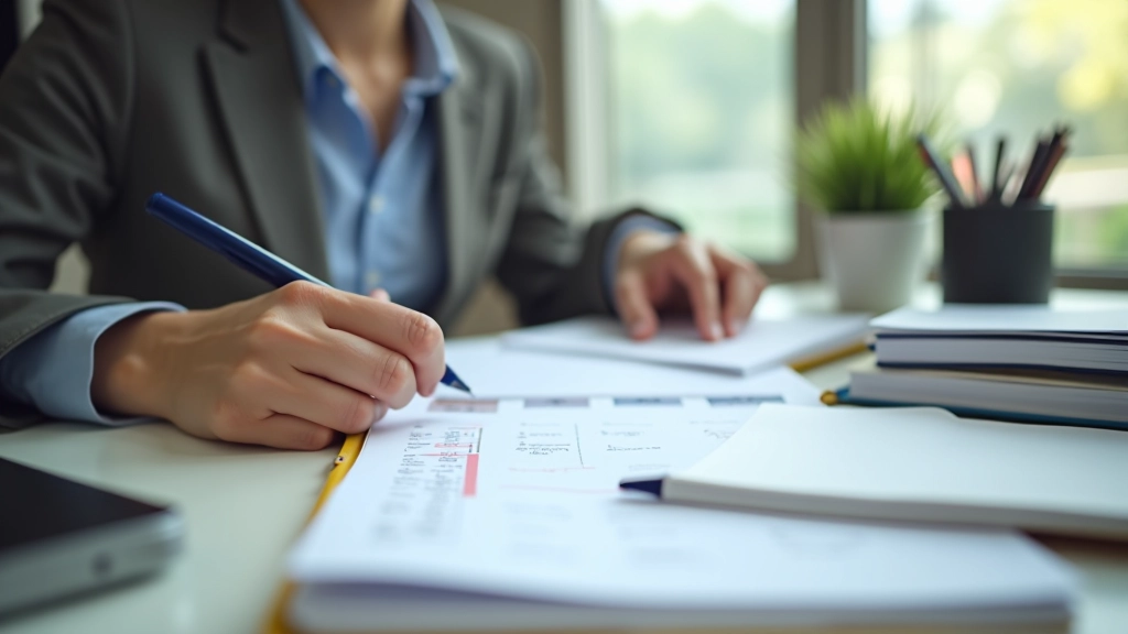 Professional implementing time management strategy with planning tools and calendar