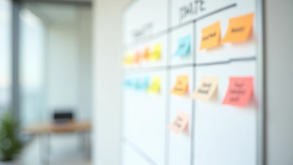 Priority matrix grid on whiteboard with tasks sorted by urgency and importance levels