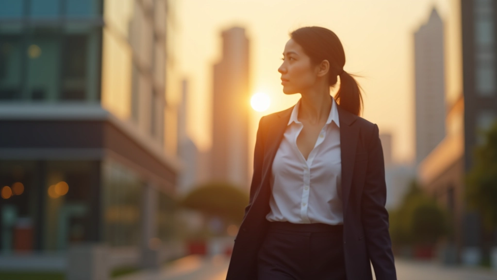 Person leaving office at sunset with relaxed posture, carrying bag, walking away from workplace building