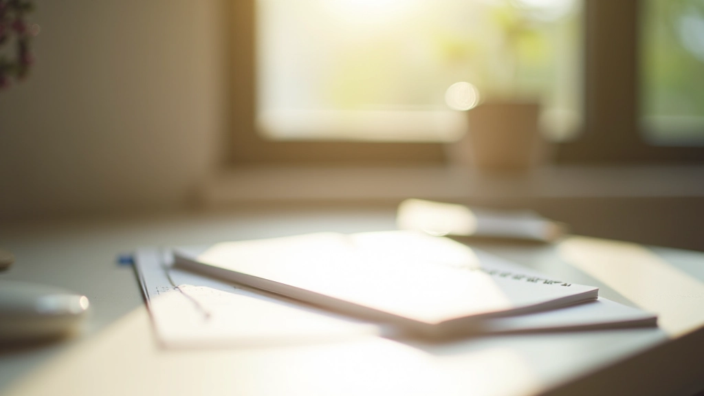 Professional workspace with organized desk, planning notebook, and task management materials